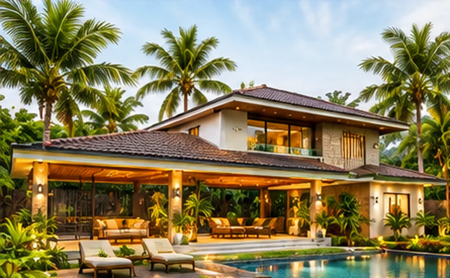 Villa garden and pool landscape concept — ORGANIC INDIA landscape design